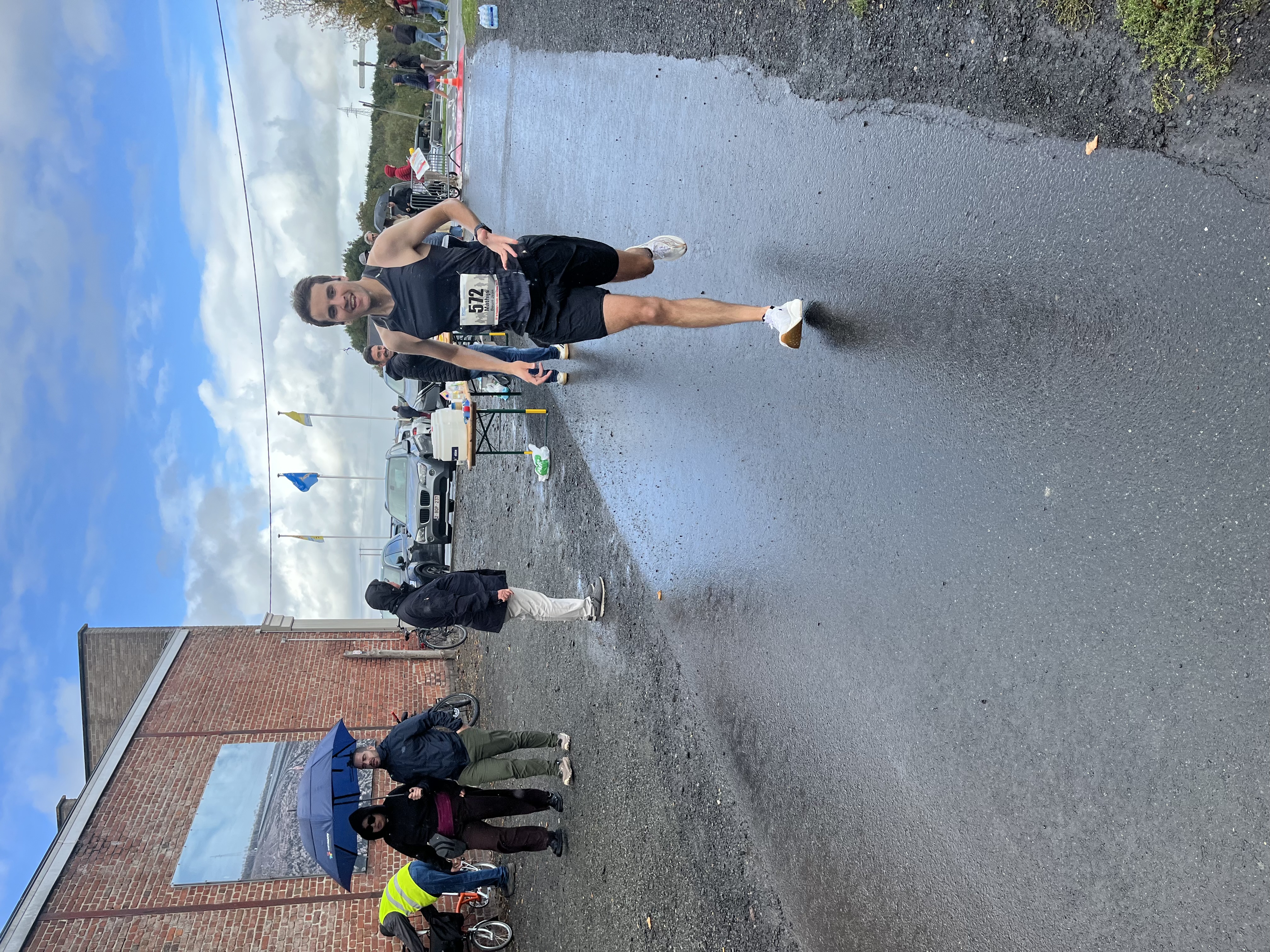 Running downhill after crossing the bridge